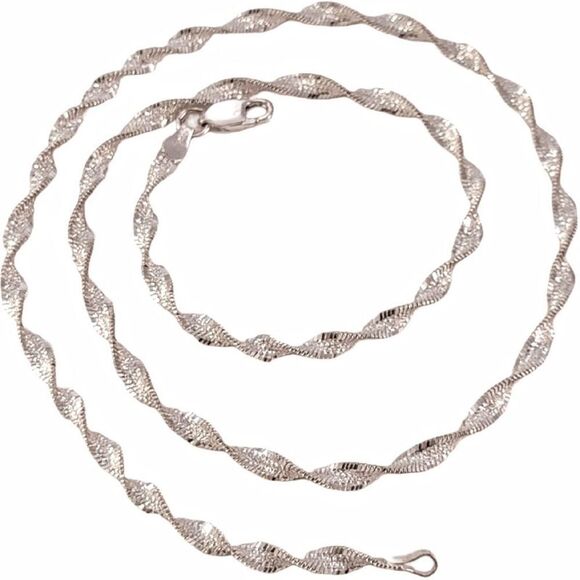 Sterling Stardust Twisted Herringbone Chain Necklace - Picture 1 of 9